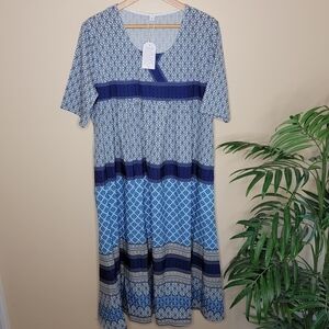 NWT Made with Love | Blue Print Midi Dress Size XL